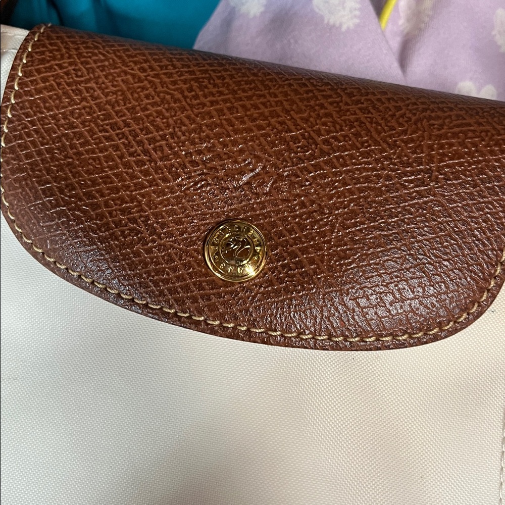 Longchamp Le Pliage Beige Tote with Brown Leather Trim - Picture 8 of 14